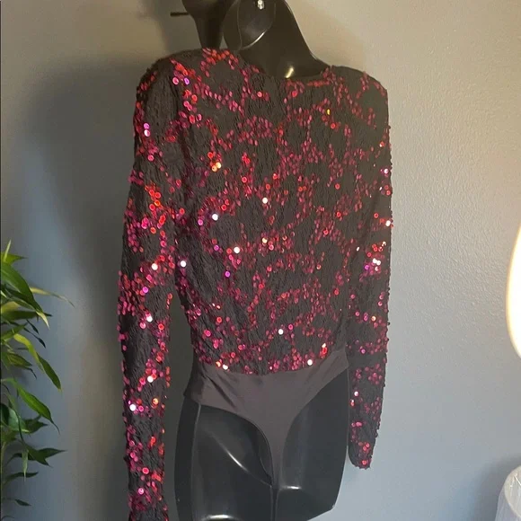 H:ours X Revolve Sequin Bodysuit - Deep V Super Hot!! - Picture 3 of 4